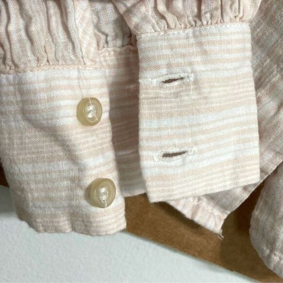 FREE PEOPLE Linen Blend Hello There Off The Shoulder  Pink White Mini Stripes XS - Picture 11 of 12